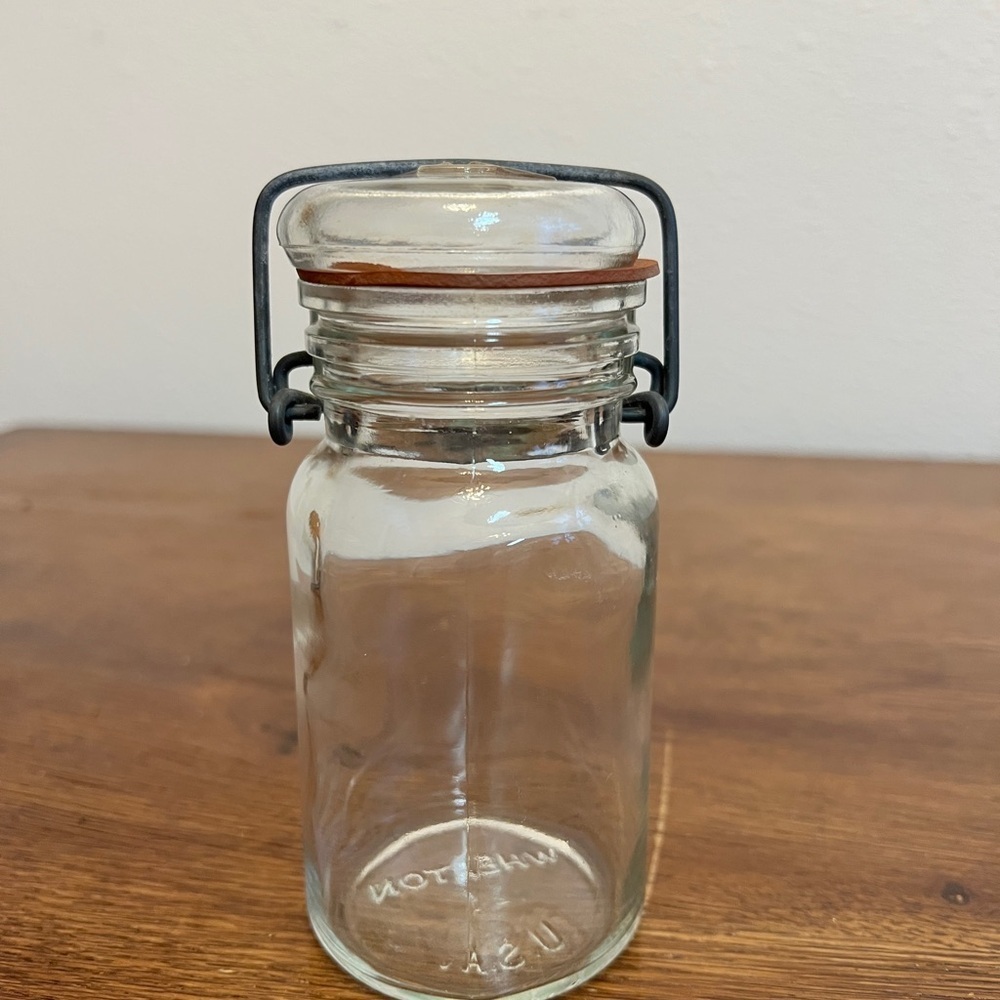 Vintage Wheaton Glass Jar 5" Wire Bale Apothecary Storage